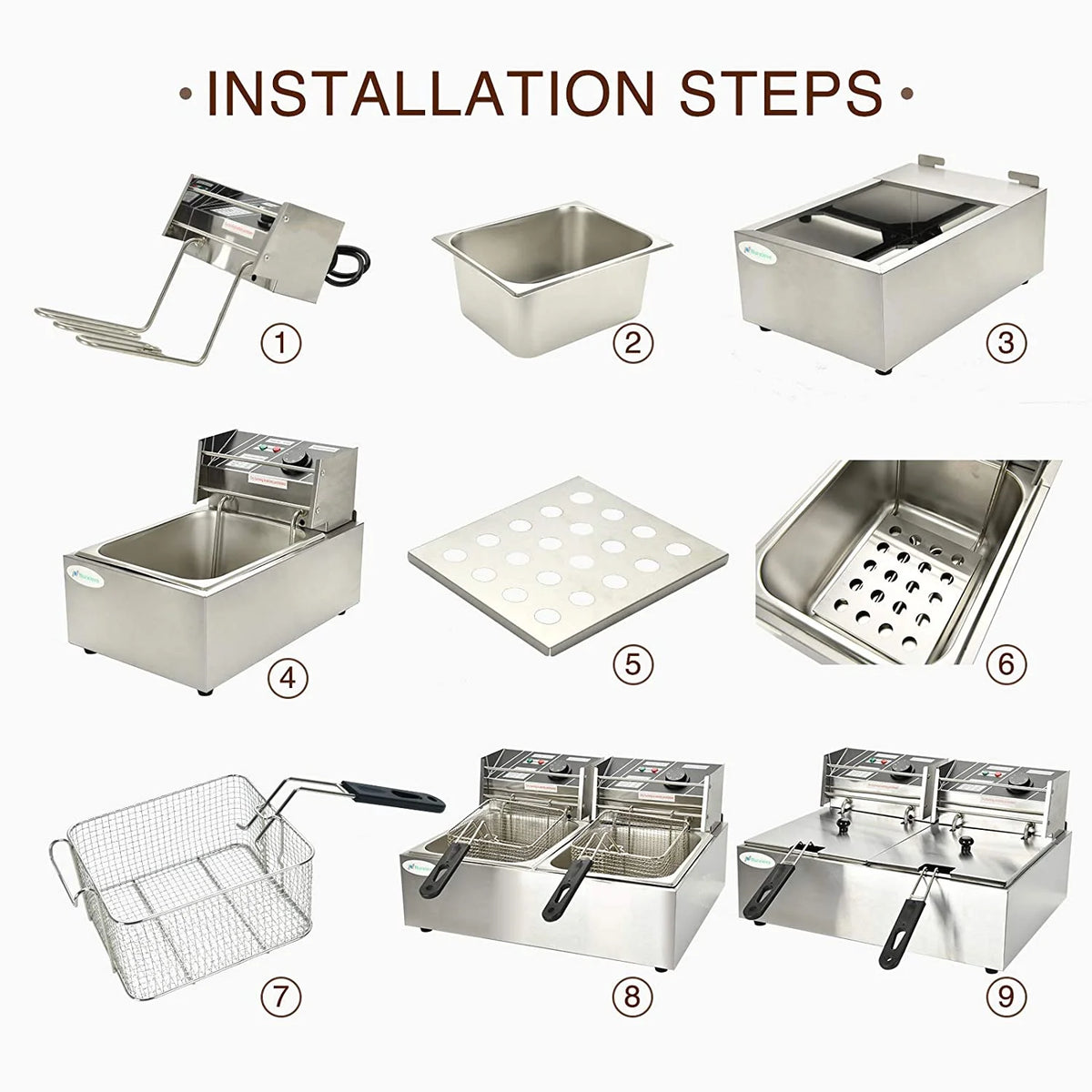 16Liter Double Tank Electric Deep Fryer with Removable Baskets Stainless Steel A77010