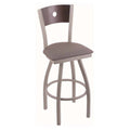 Counter Stool with Stainless Finish, Medium Grey Seat, Natural Oak Back, 360 Swivel Q91531