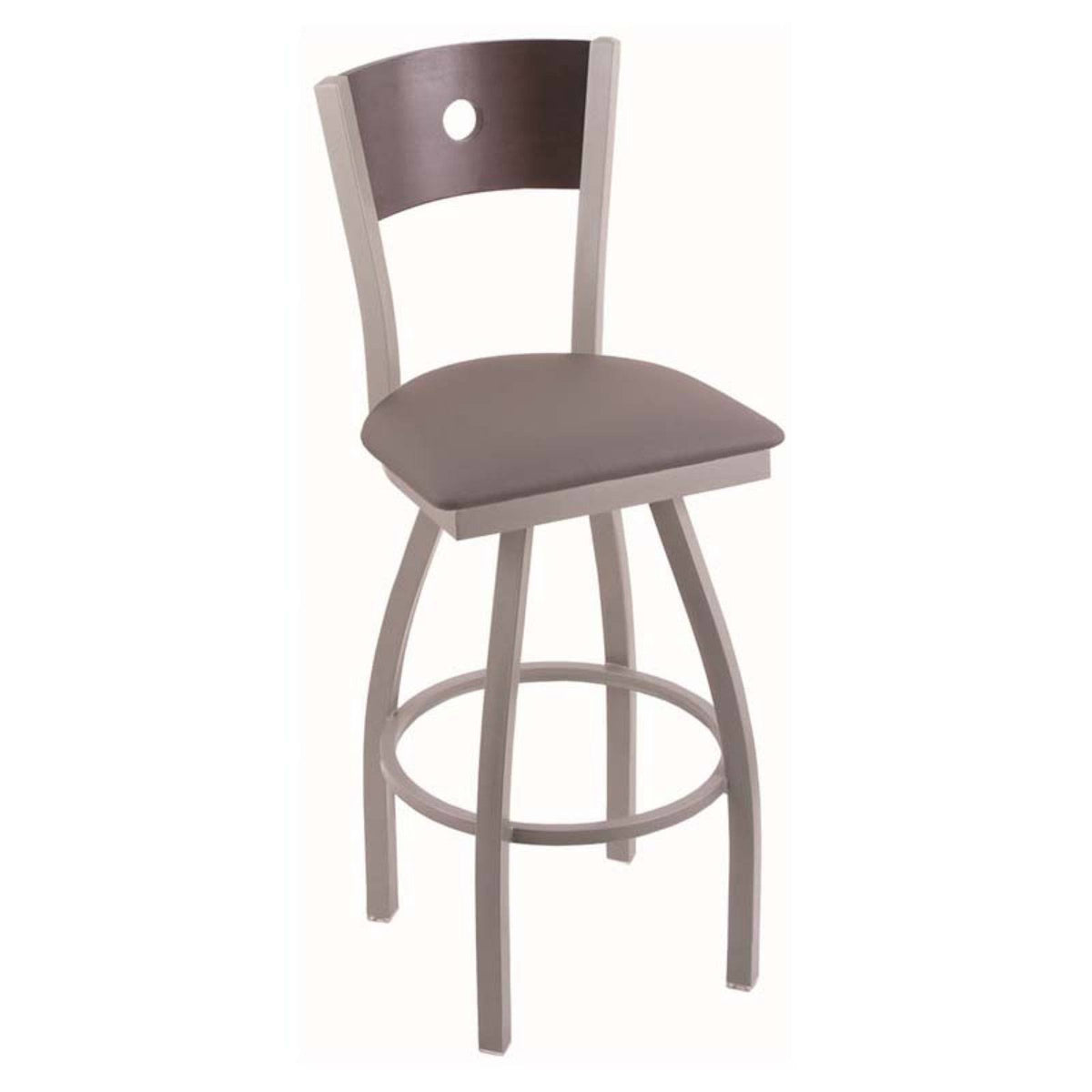 Counter Stool with Stainless Finish, Medium Grey Seat, Natural Oak Back, 360 Swivel Q91531
