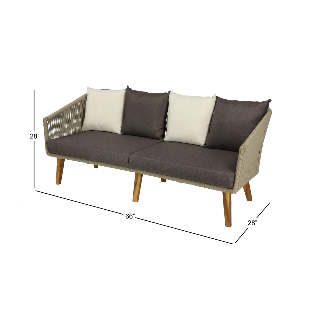 Gray Woven Rope Wood Outdoor Sofa with Polyester Cushions B466