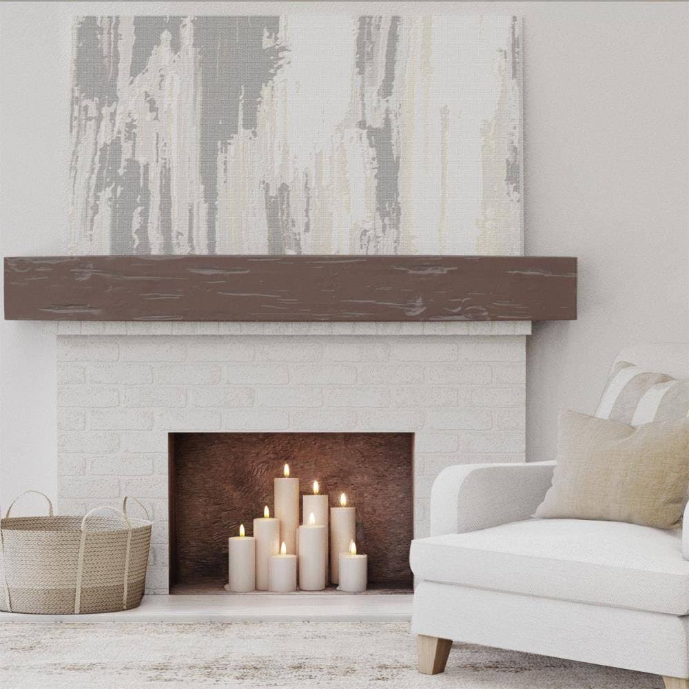 Pecky Cypress Faux Wood Fireplace Mantel, Aged Pecan L1065