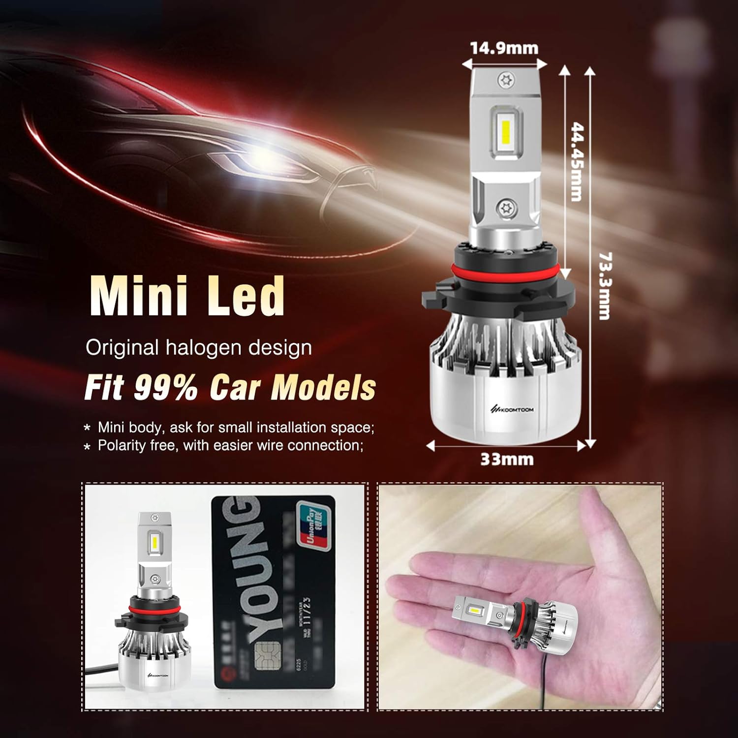 64W 12000Lm 5000K Warm White HB3 LED Headlight Bulb Conversion Kit, Pack of 2 U27437