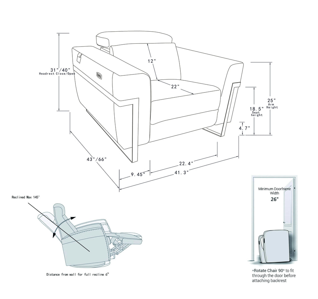White Top Grain Italian Leather Power Recliner Chair V492