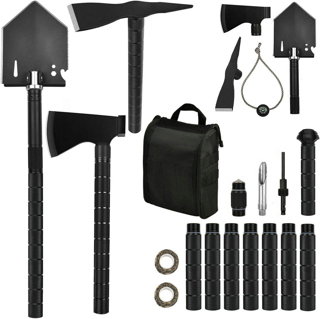 Survival Off-Roading Tool Kit Folding Shovel Camping Axe Multitool Pickaxe with Carrying Bag Black E5996