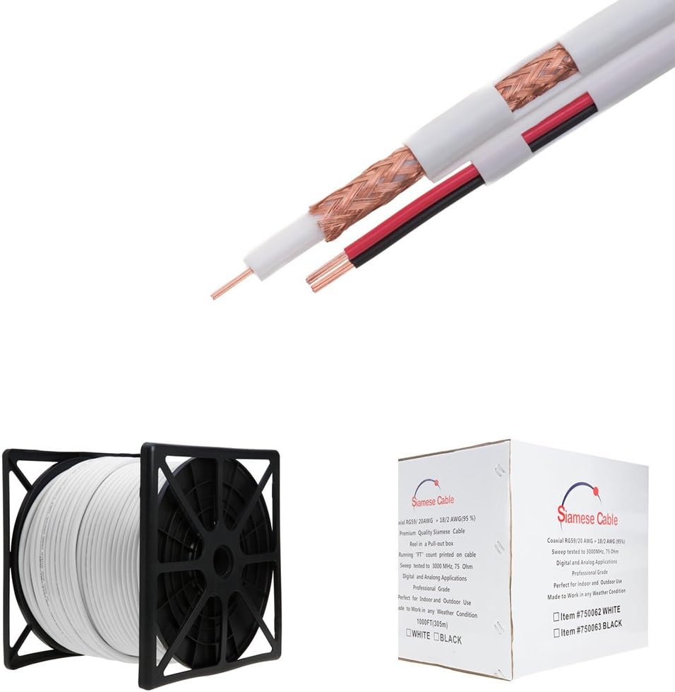 1000FT Black RG59/U Siamese CCTV Video Cable with Power I5673
