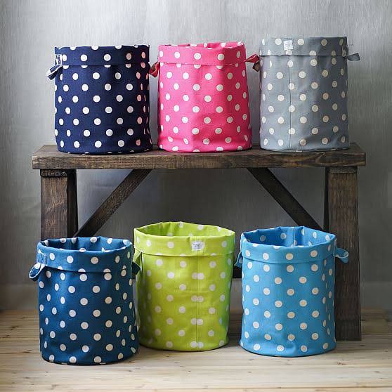 Hot Pink Dot Cotton Canvas Storage Bin P757097