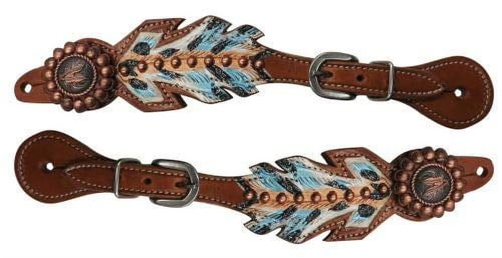 Medium Oil Leather Hand Painted Feather Spur Straps C64622