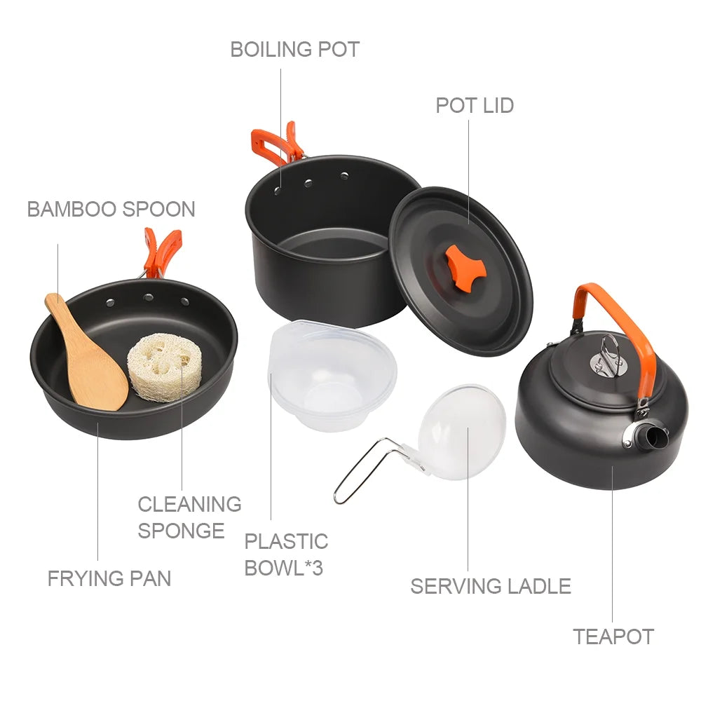 10Pcs Non-stick Aluminum Camping Cookware Set A37682