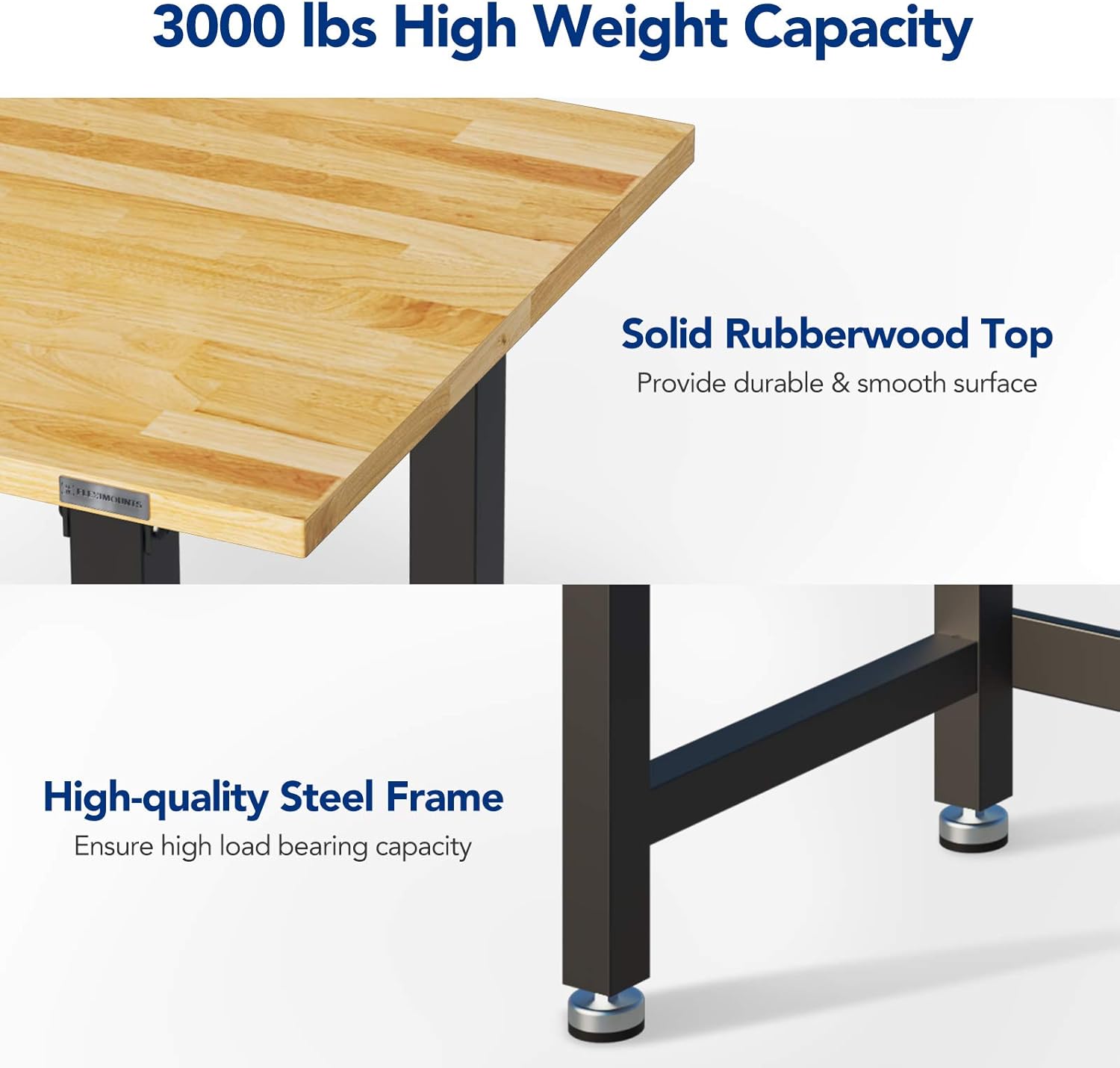 Work Bench with Drawer, 48 x 24 inch, Rubber Wood Top, Heavy-Duty Steel Frame B1777