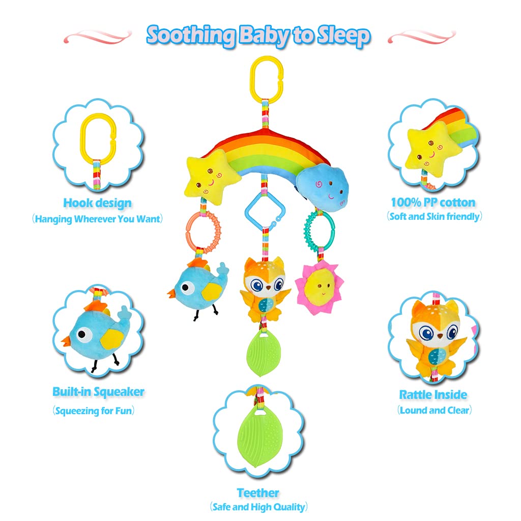 Rainbow Hanging Plush Crib Toys with Teether O137