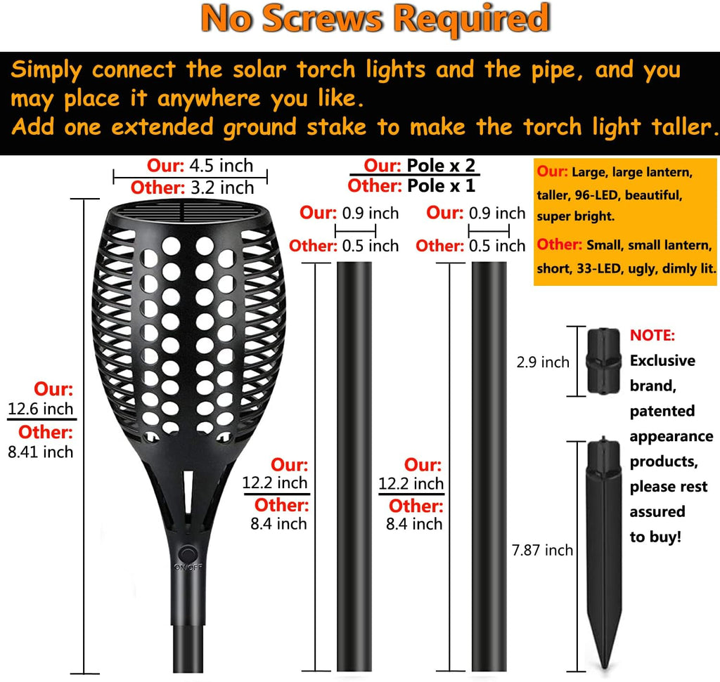 Upgraded Larger Solar Torch Lights, Waterproof Outdoor Dancing Flames Lights, Flickering Flames Garden Lights, Landscape Decoration Pathway Patio Lights 43 96 LED (4) L91928