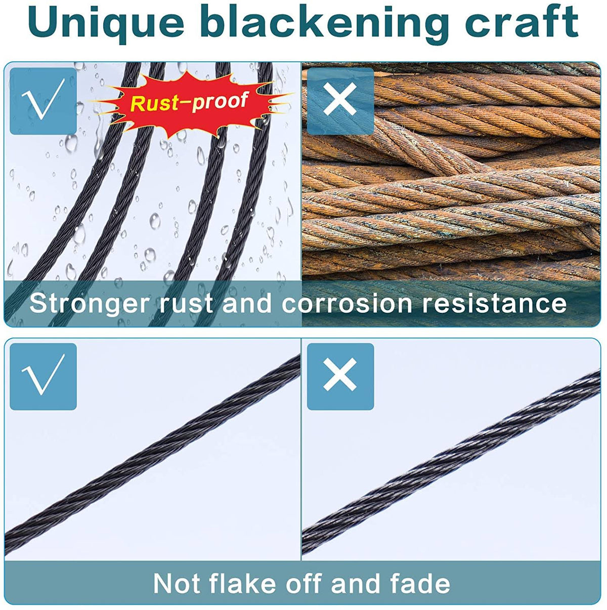 Black Wire Rope Cable Railing T316 Stainless Steel L228