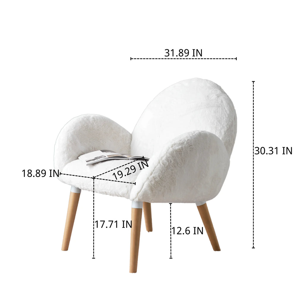 Sherpa Chair Faux Wool White Solid Wood Frame Arm Chair H325132