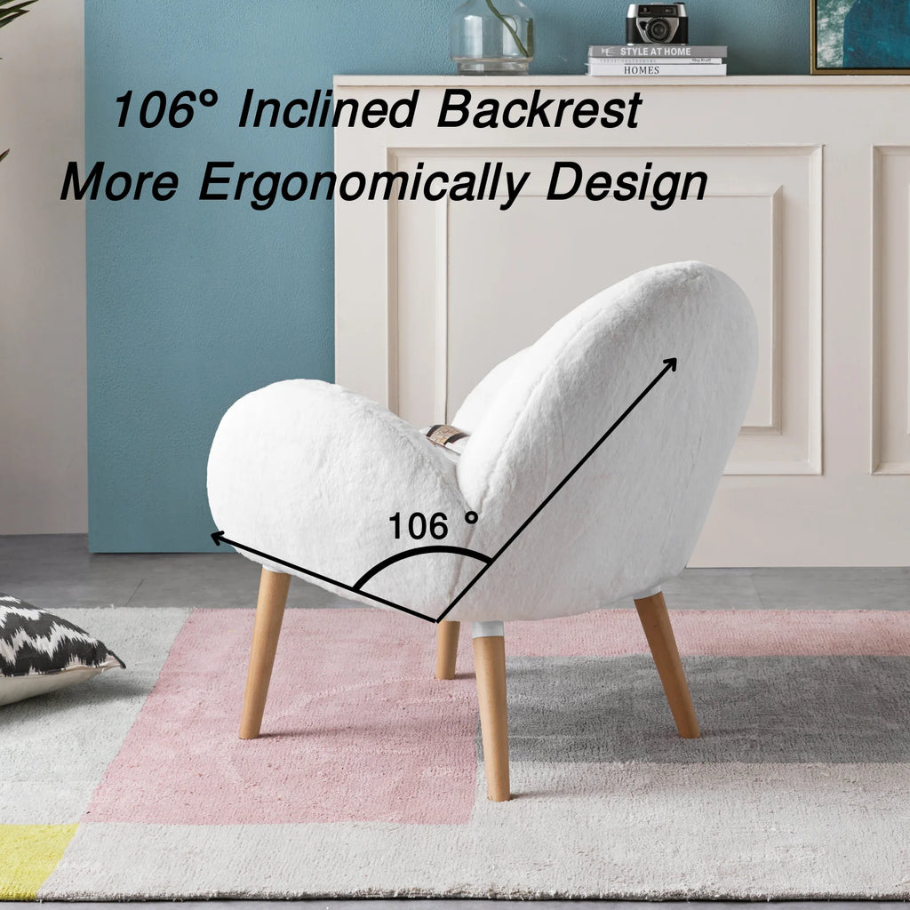 Sherpa Chair Faux Wool White Solid Wood Frame Arm Chair H325132