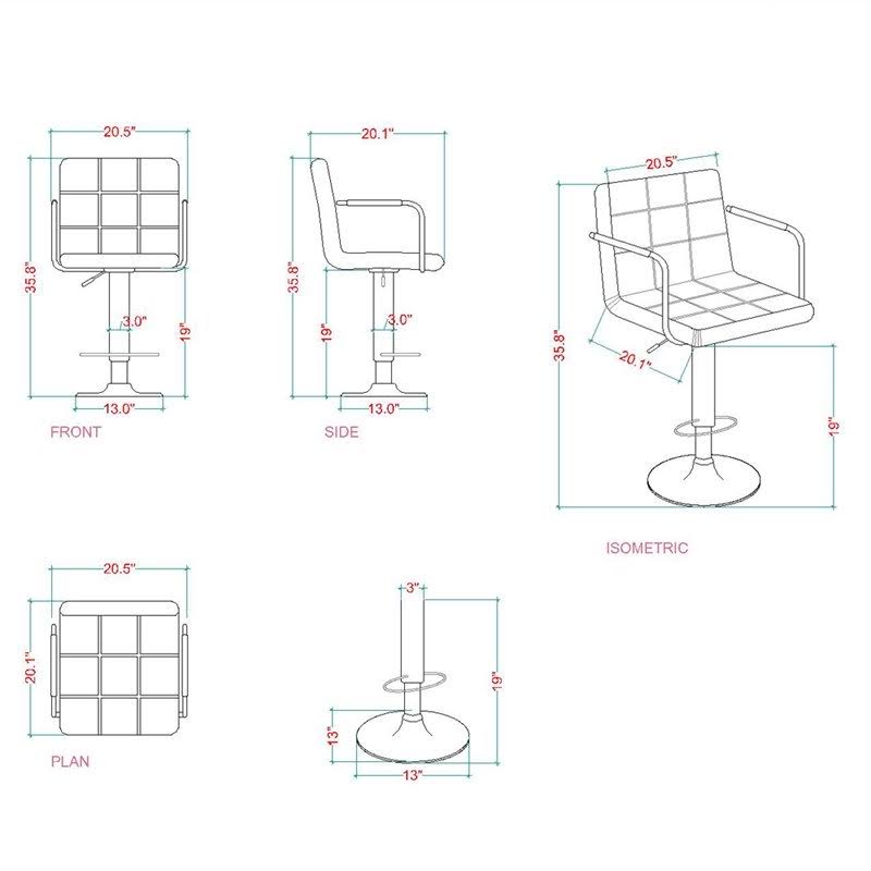 White Squareback Adjustable Barstool with Armrests (Set of 2) K4205