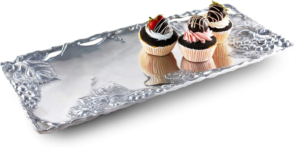 Metal Grapevine Oblong Serving Tray Sand Casted in Aluminum 19 inch x 8 inch K99356