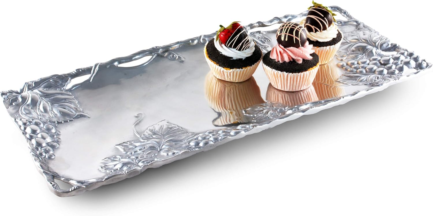 Metal Grapevine Oblong Serving Tray Sand Casted in Aluminum 19 inch x 8 inch K99356