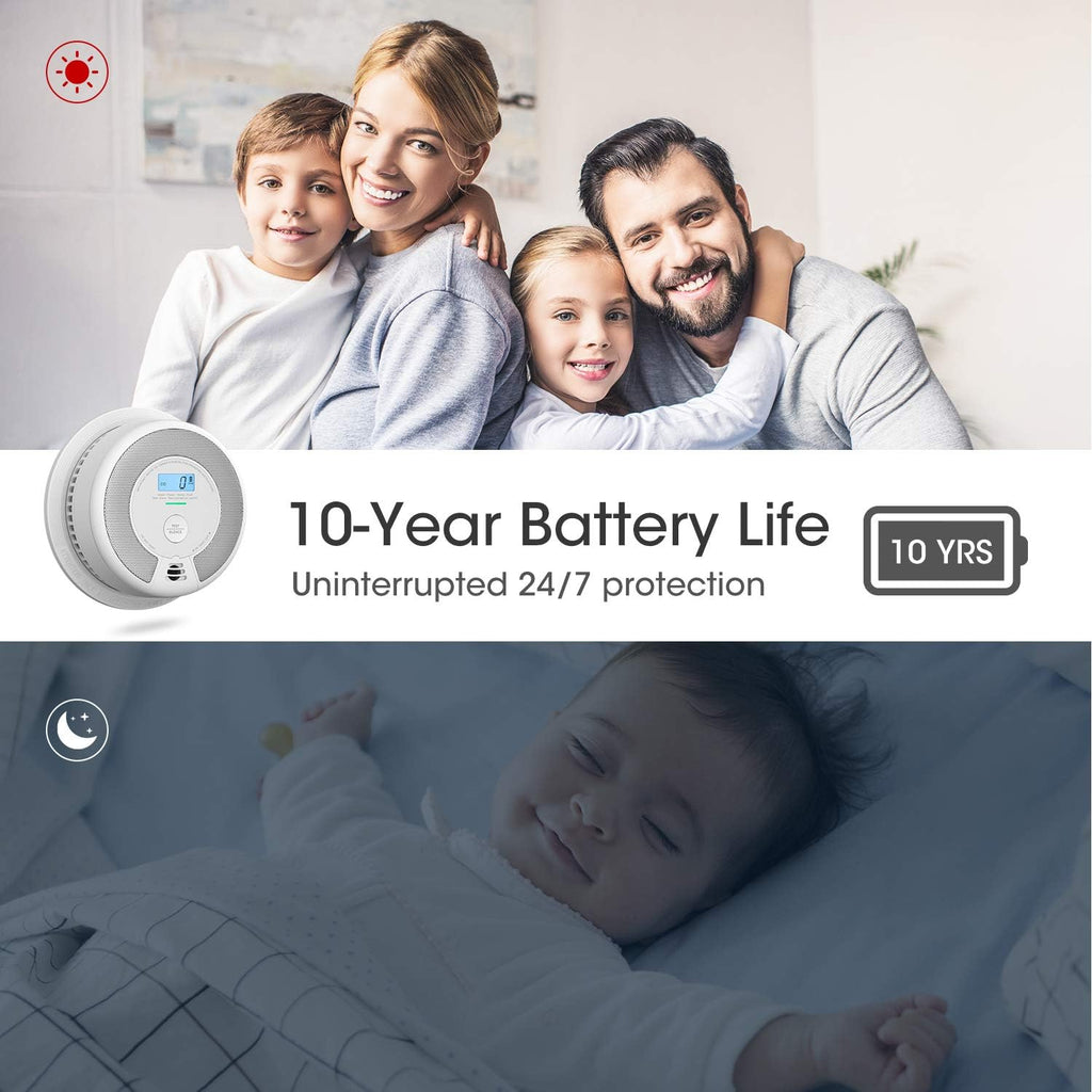 10-Year Battery Smoke Carbon Monoxide Detector Alarm with CO Readings A312501