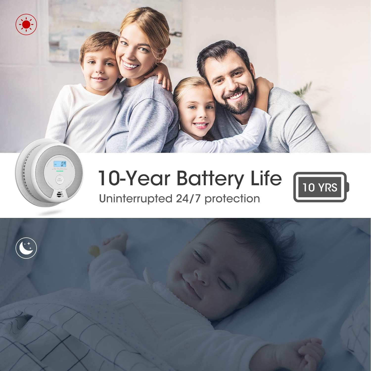 10-Year Battery Smoke Carbon Monoxide Detector Alarm with CO Readings A312501