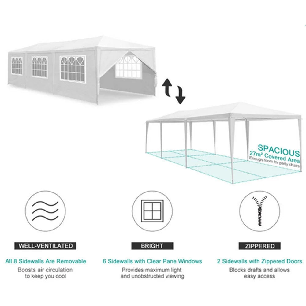 White Outdoor Gazebo Canopy Tent with 8 Removable Walls P8283
