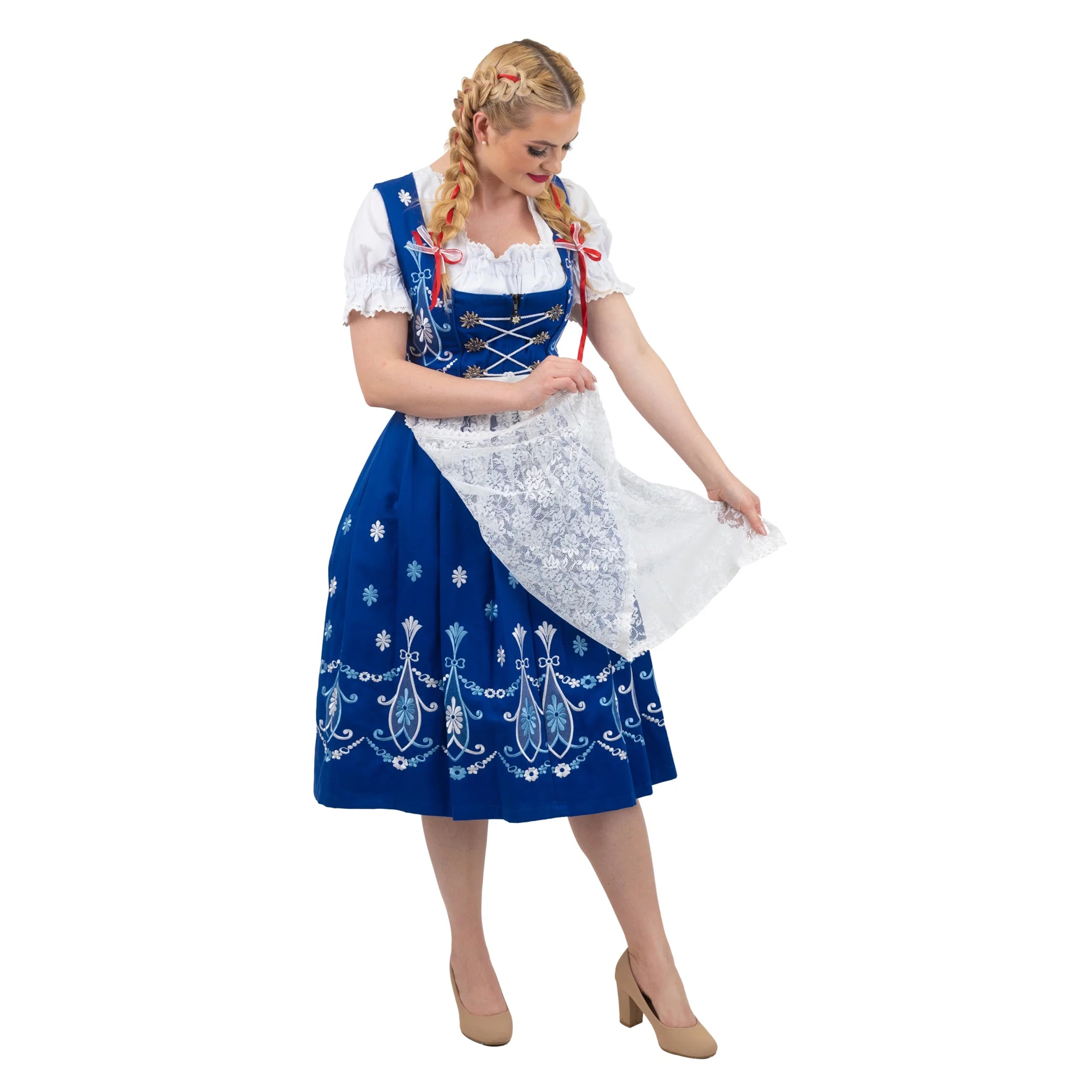 Blue Cotton 3 Piece Dirndl Dress L809