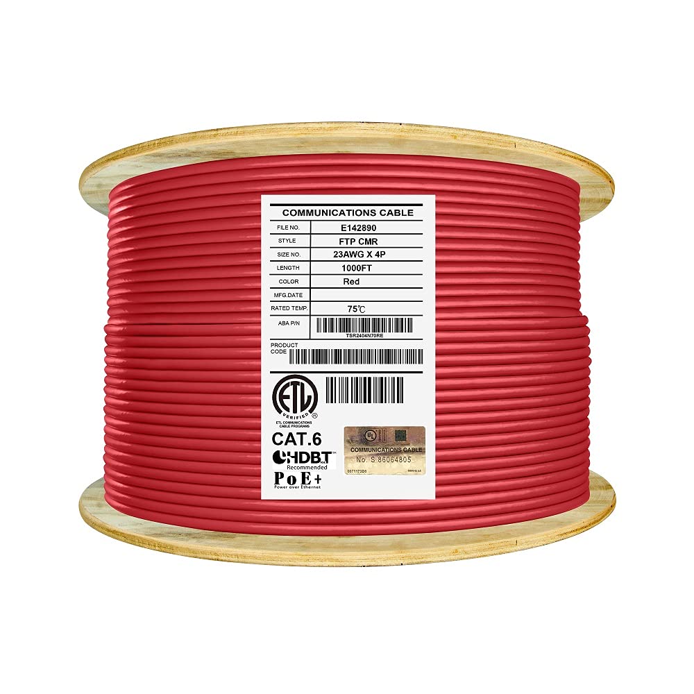 Bulk Ethernet Cable Reel, Cat6 Shielded Riser, 1000ft, Black U11535
