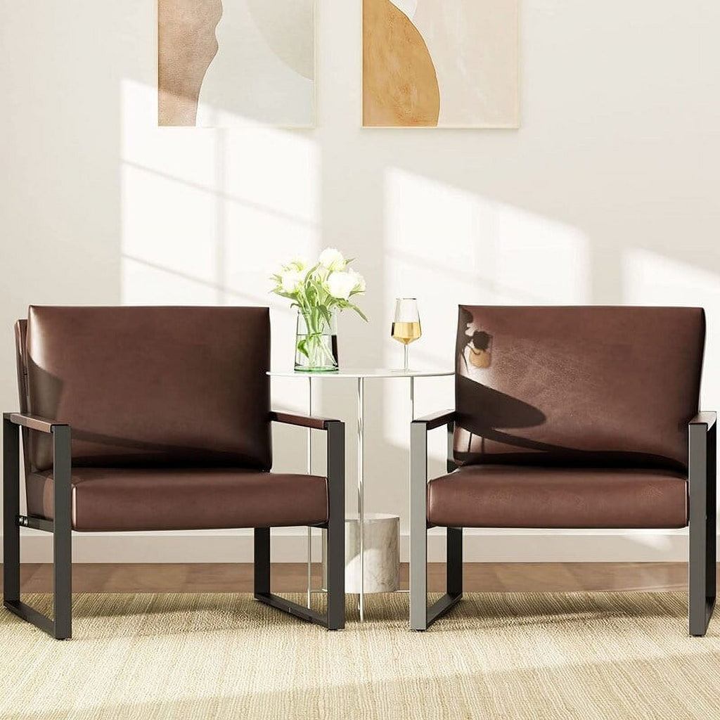 Set of 2 Orange PU Leather Armchairs with Steel Frame M40223