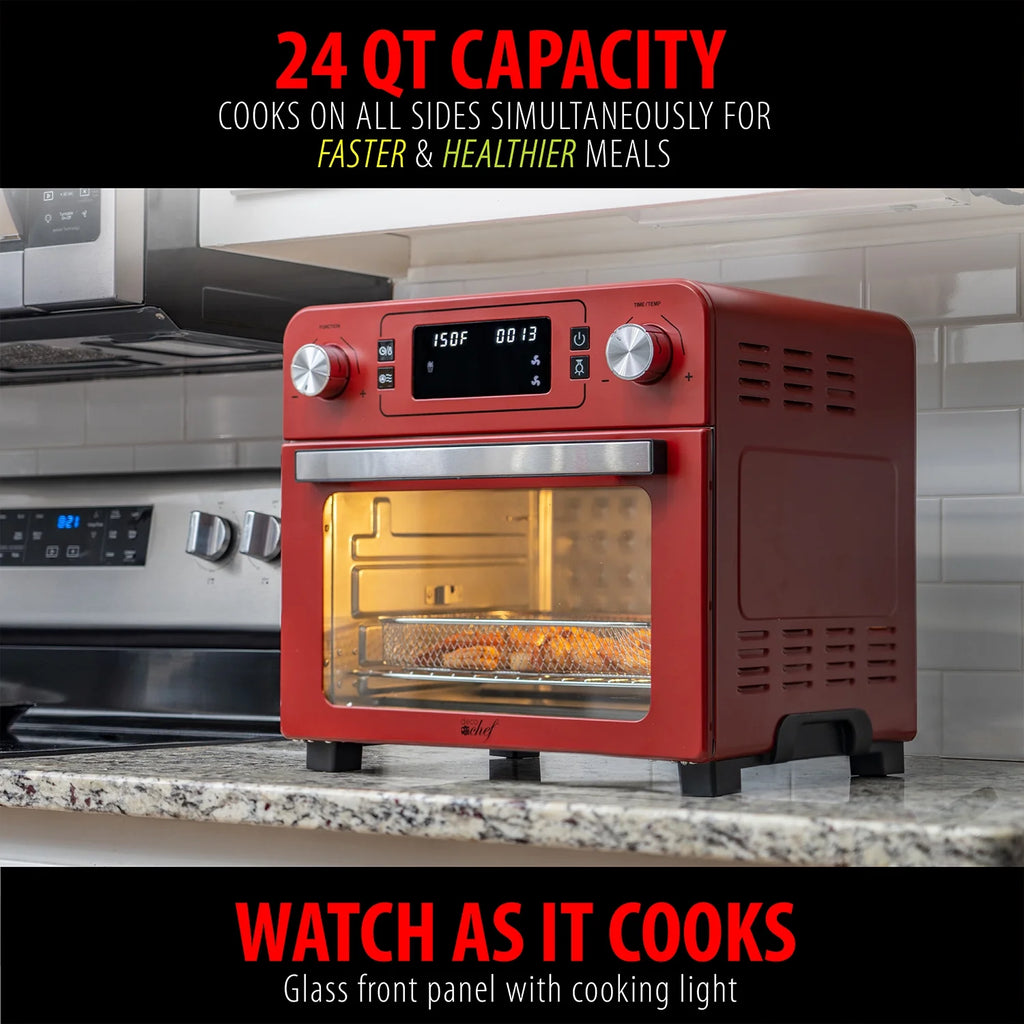 Red Stainless Steel Countertop Toaster Oven with Air Fryer and Rotisserie Assembly M5217