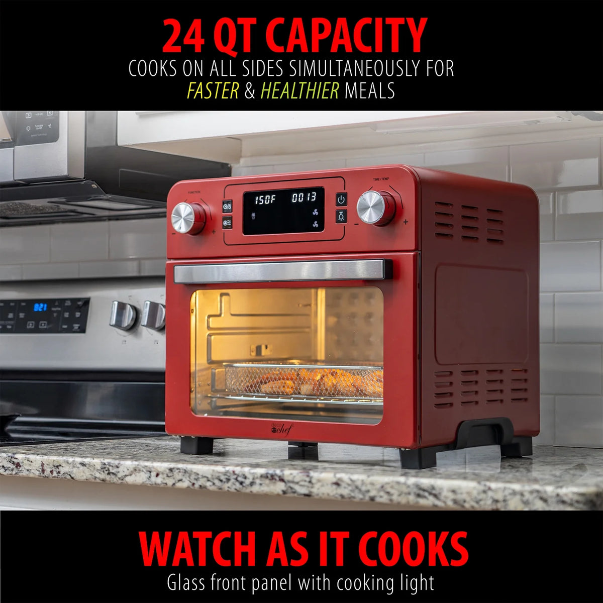Red Stainless Steel Countertop Toaster Oven with Air Fryer and Rotisserie Assembly M5217