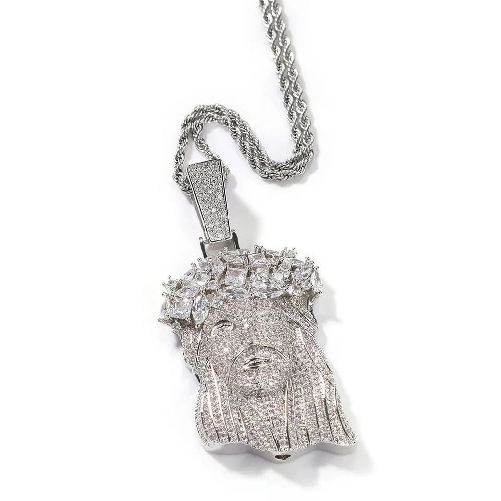 14K Gold Finish Simulated Diamond Religious Charm Pendant Necklace W704