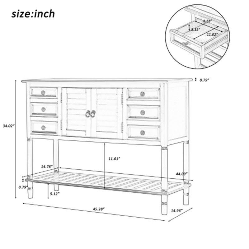 Blue 6 Drawer Console Table with Cabinet and Shelf S809