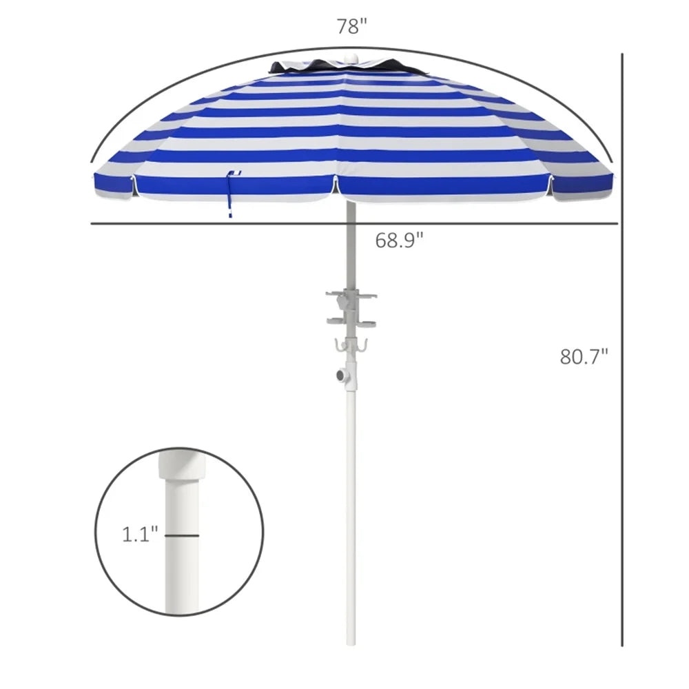 Striped Outdoor Beach Umbrella Parasol J264883