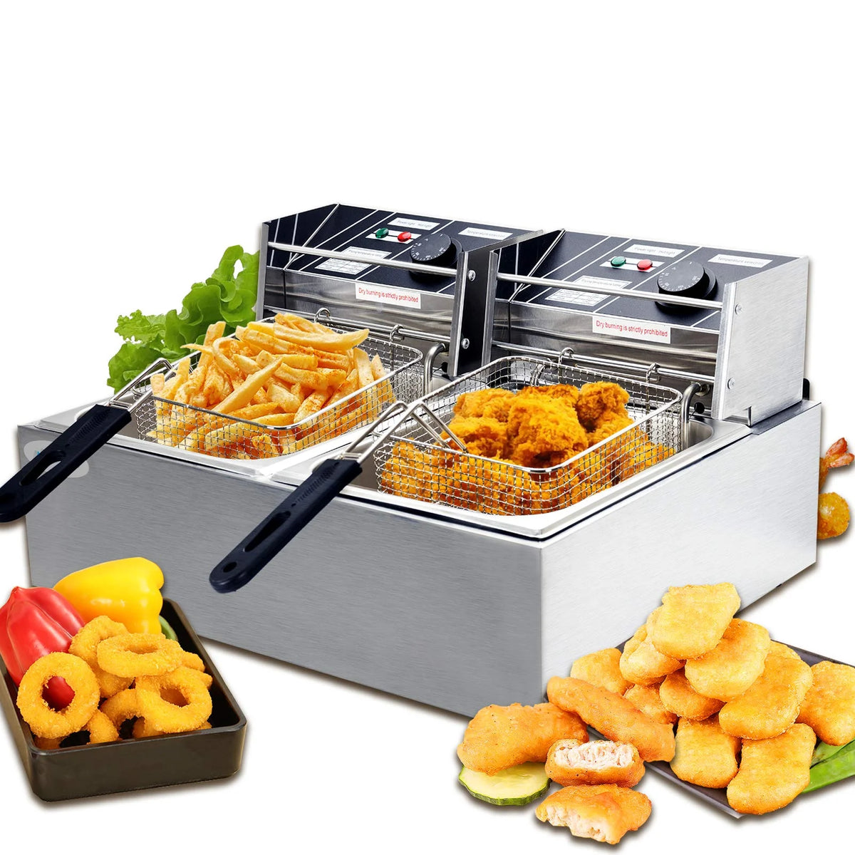 16Liter Double Tank Electric Deep Fryer with Removable Baskets Stainless Steel A77010