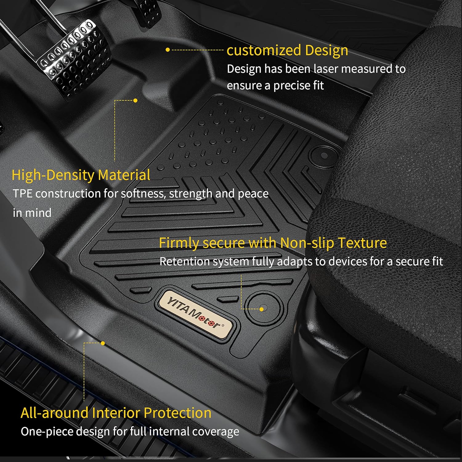 Black Custom Fit Car Floor Mats 3 Rows with Cargo Trunk Liner D75356