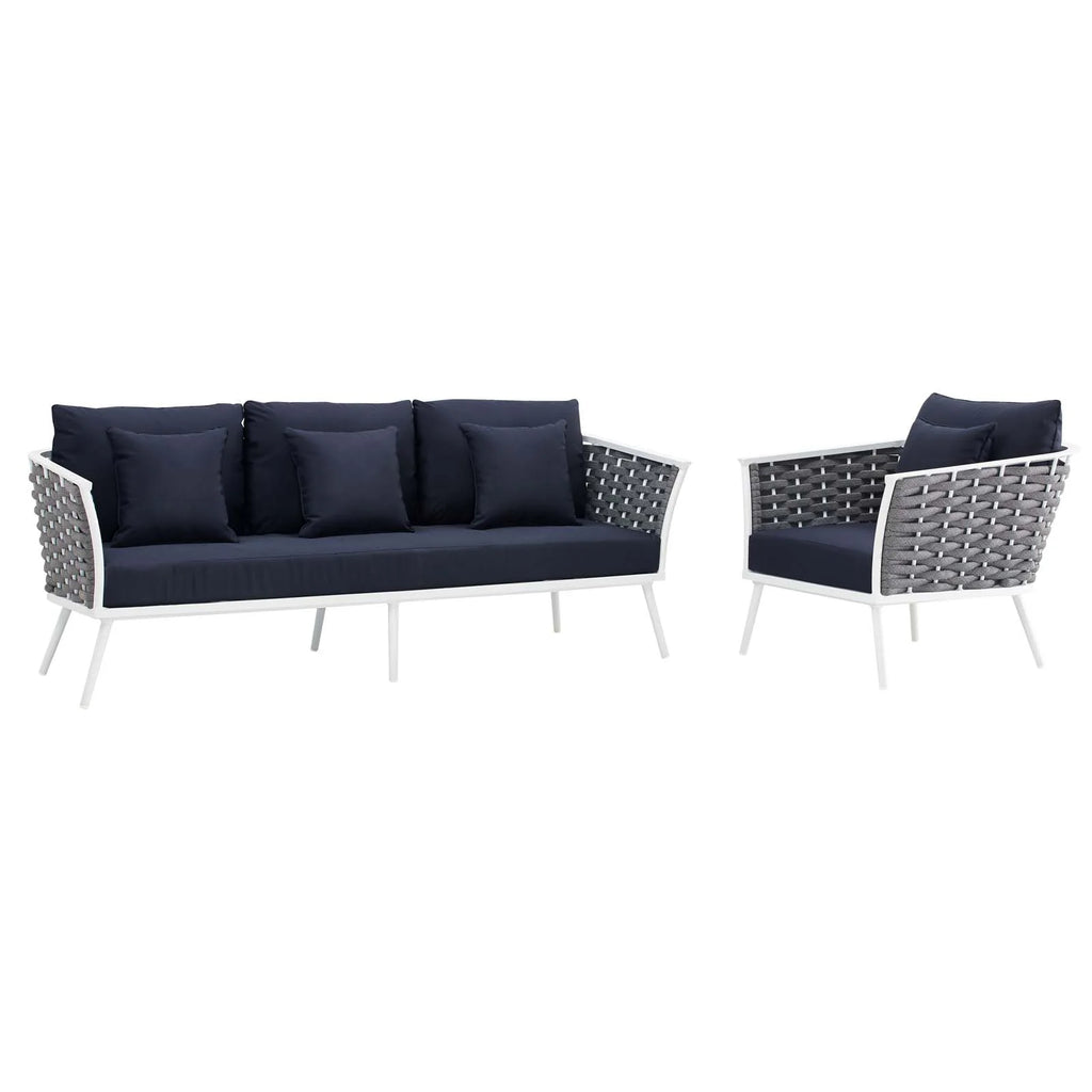 White Navy 2 Piece Aluminum Outdoor Sectional Sofa Set R87258