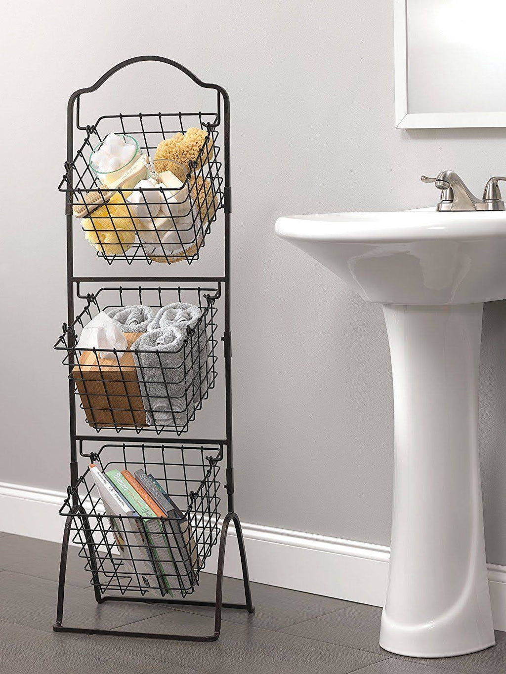 3-Tier Metal Market Basket Antique Black D6007
