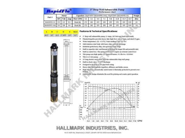 3/4 HP 230V 13 GPM Submersible Pump P995