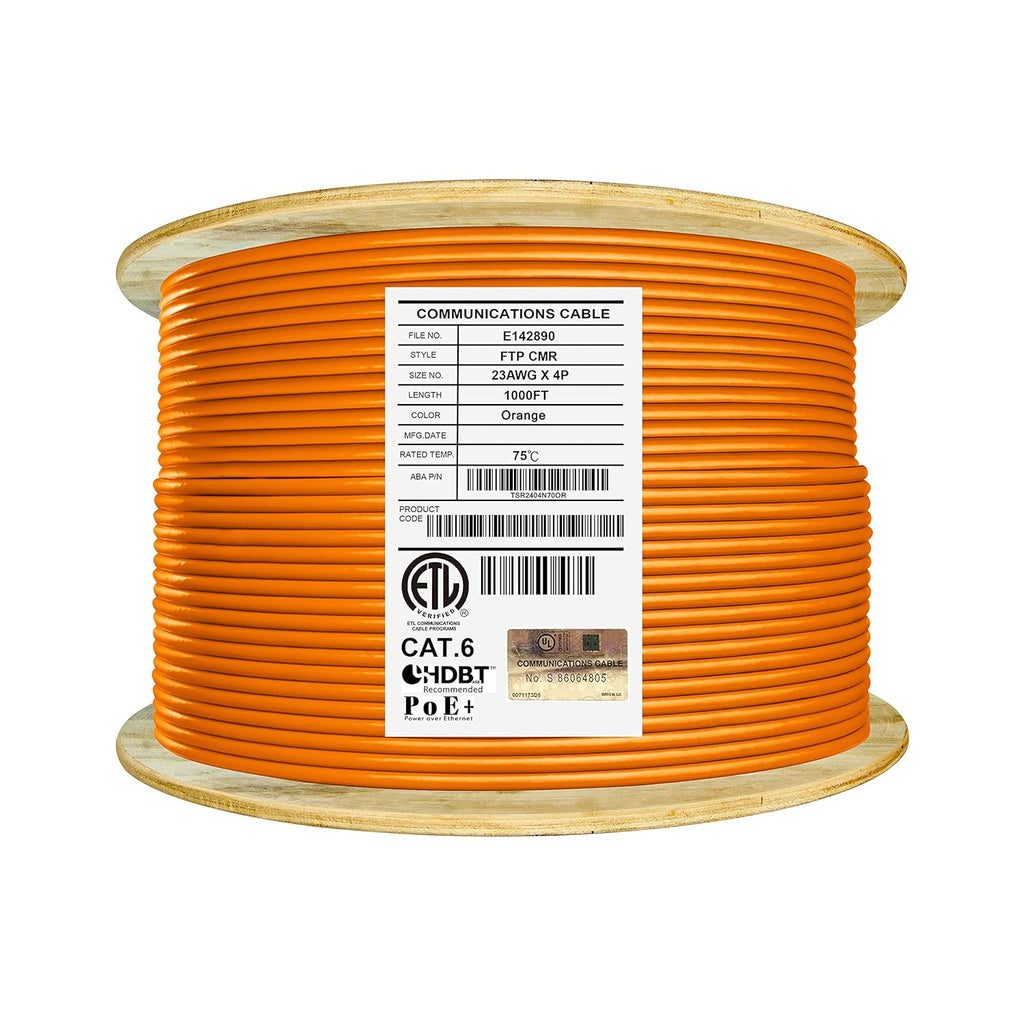 Bulk Ethernet Cable Reel, Cat6 Shielded Riser, 1000ft, Black U11535