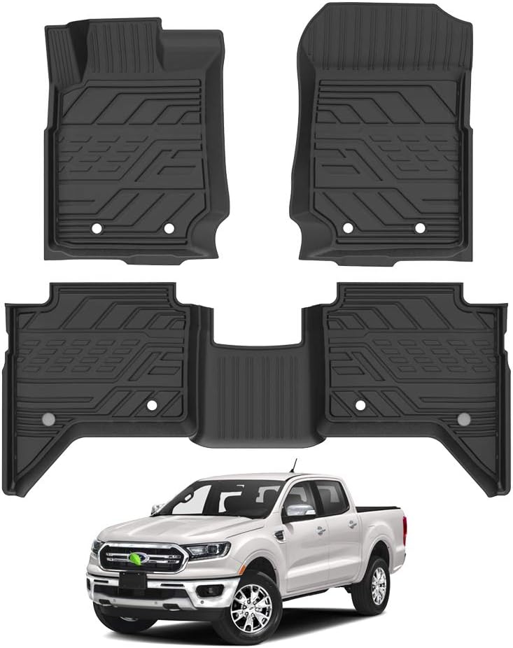 Black Heavy Duty Rubber Floor Mats for 2019 Ford Ranger SuperCrew U739